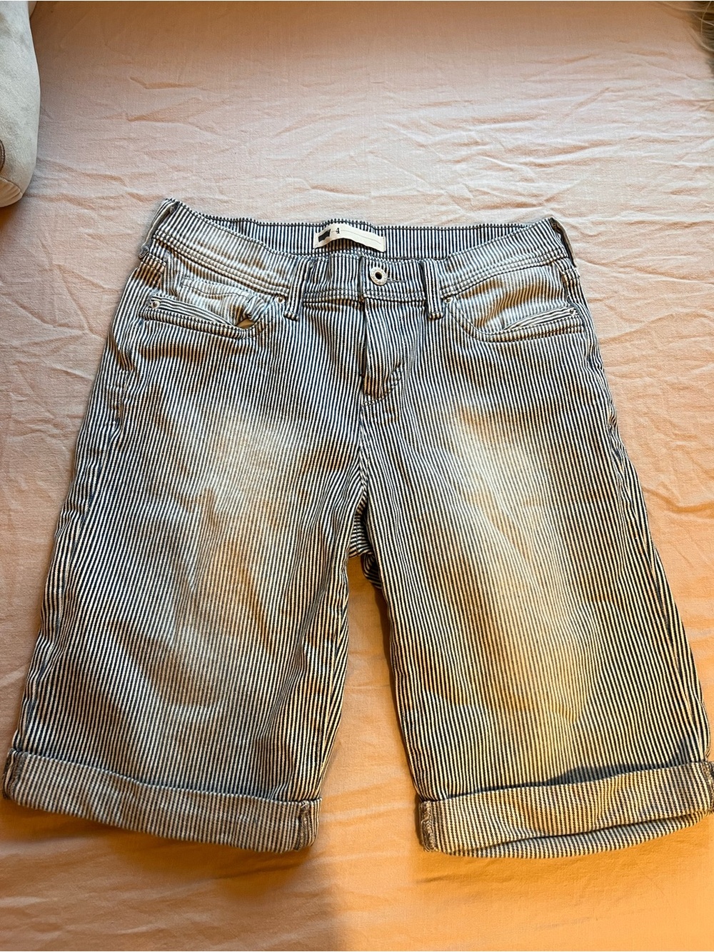 Levi's Navy and White Striped Women's Bermuda Shorts